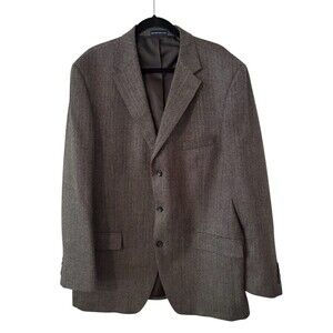 Stafford Essentials 100% Wool Blazer Sport Coat 3 Button Black Herringbone 44 L